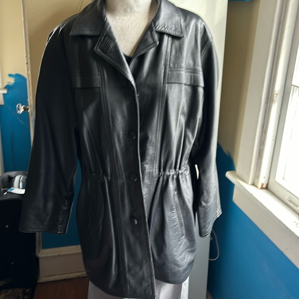 Black leather jacket 30inches long